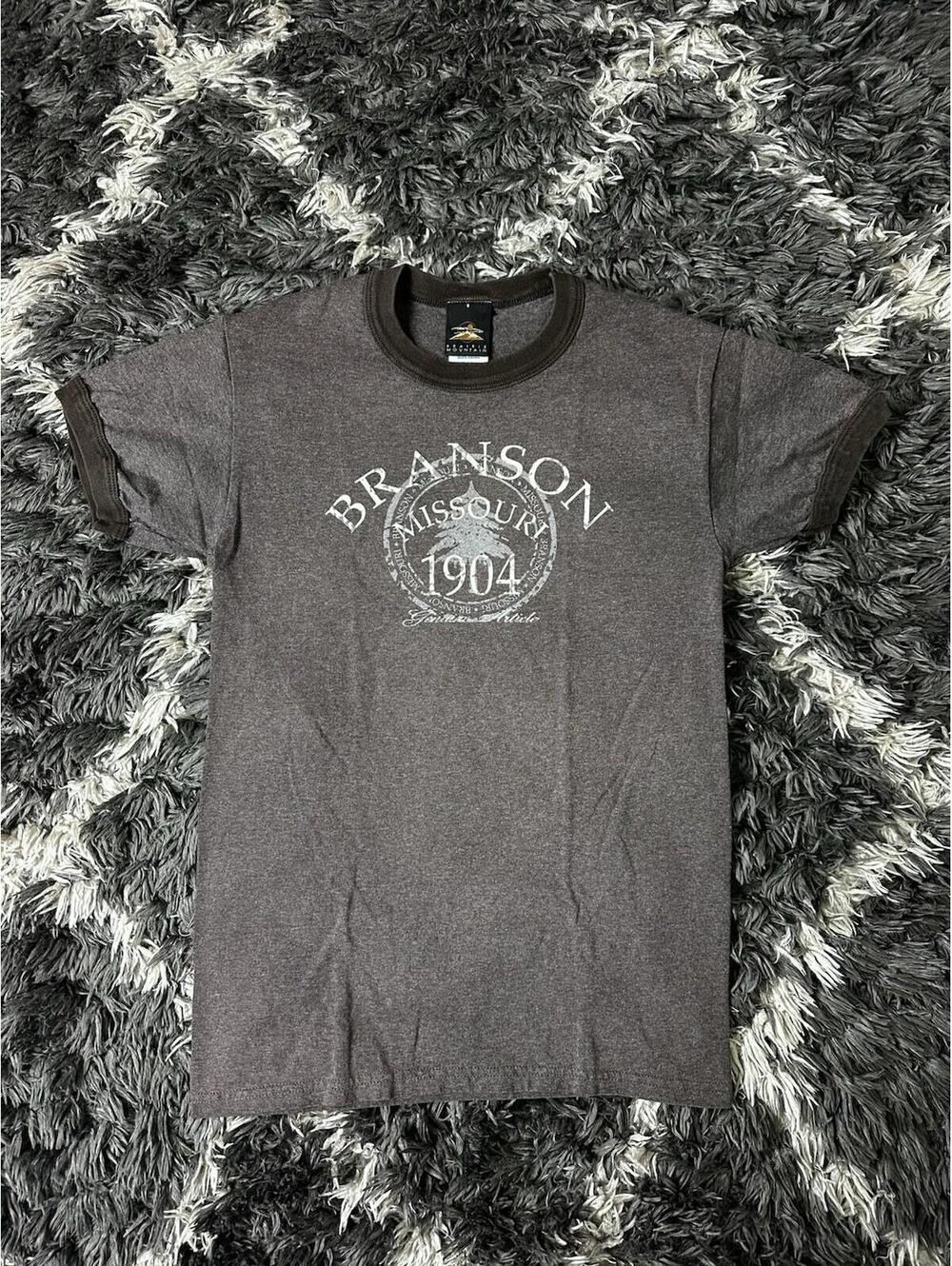 Vintage Prairie Mountain Branson Missouri Ringer T-Shirt Small S Brown Graphic